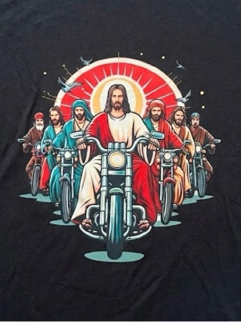 Redbubble Jesus Biker Gang Graphic Tee Black Crew Neck Streetwear XL NWOT 2010